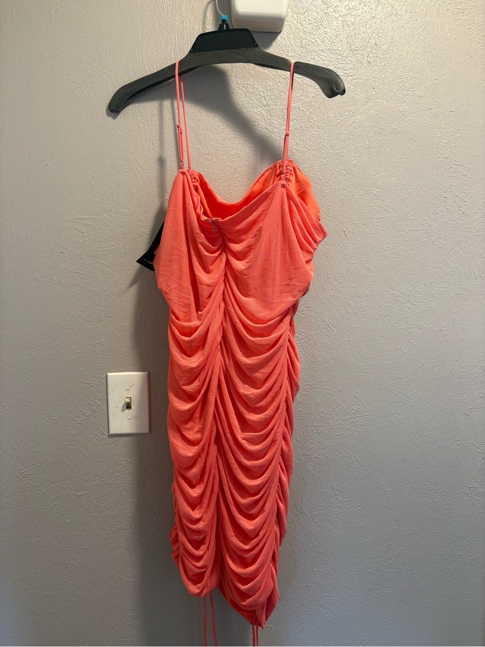 Fashion Nova Coral Ruched Spaghetti-Strap Mini Dress